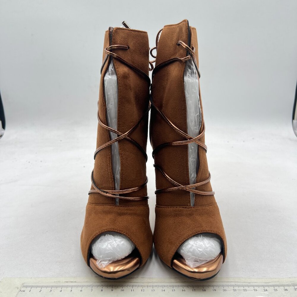 YDN Peru Peep Toe Faux Suede Platform Stiletto High Heels Lace Up Ankle Booties - Picture 3 of 8